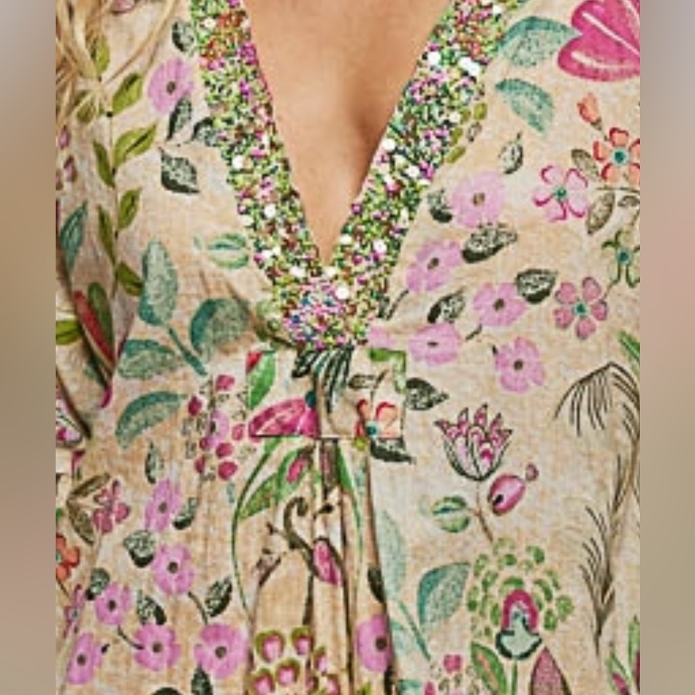 POL V-Neck Beaded Floral Bohemian Maxi Dress With Pockets - Picture 7 of 11